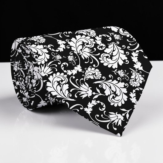 Black Floral Pattern Custom Necktie Krawatte