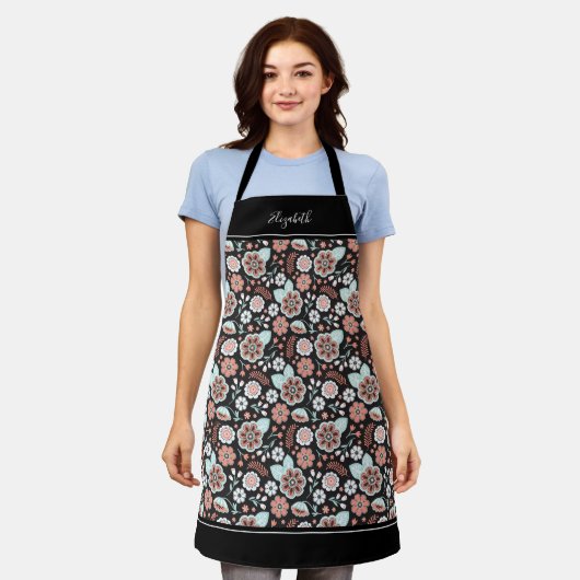 Black Floral Pattern Küche Schürze (Getragen)