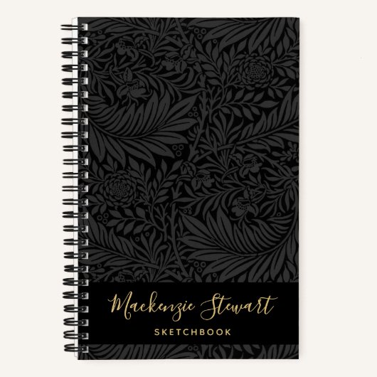 Black Floral Pattern Sketchbook Notizblock (Vorderseite)