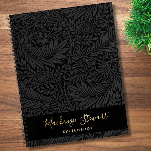 Black Floral Pattern Sketchbook Notizblock