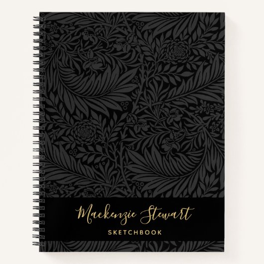 Black Floral Pattern Sketchbook Notizblock (Vorderseite)