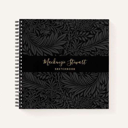 Black Floral Pattern Sketchbook Notizblock (Vorderseite)