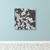 Black Floral Peacock Deko Art Canvas Print (Insitu (Holzboden))