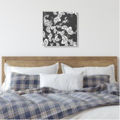 Black Floral Peacock Deko Art Canvas Print (Insitu (Schlafzimmer))