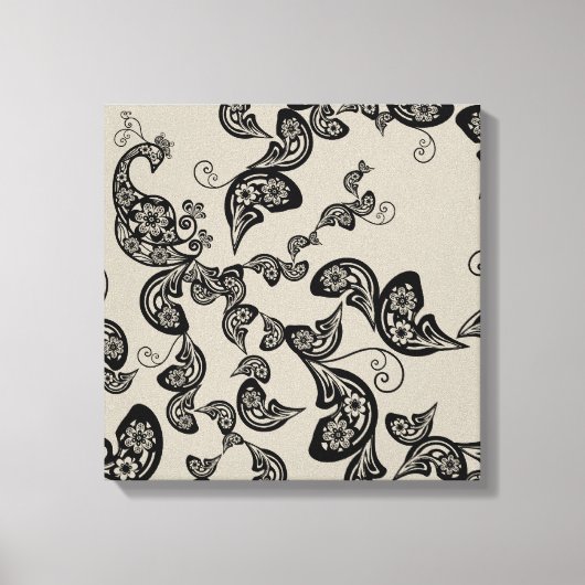 Black Floral Peacock Deko Art Canvas Print (Vorderseite)
