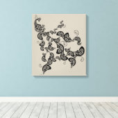 Black Floral Peacock Deko Art Canvas Print (Insitu (Holzboden))