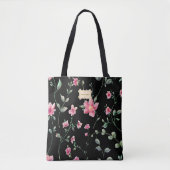 Black Floral pink Flowers pattern Trendy Classic Tasche (Vorderseite)