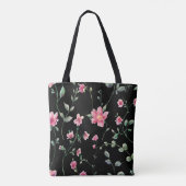 Black Floral pink Flowers pattern Trendy Classic Tasche (Rückseite)