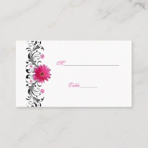 Black Floral Pink Gerbera Daisy Platzkarte