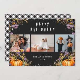 Black Floral Pumpkins 3 Foto Halloween Cards Feiertagskarte