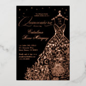 Black Floral Quinceañera Gown Celestial Moon Stars Folieneinladung (Vorderseite)