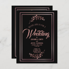 Black Floral Rose Gold Script Hochzeit Einladung