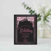 Black Floral Rose Gold Script Hochzeit Einladung (Stehend Vorderseite)