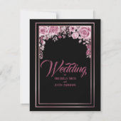 Black Floral Rose Gold Script Hochzeit Einladung (Rückseite)