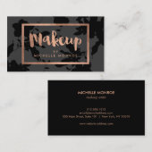 Black Floral Rose Gold Text Makeup Artist Visitenkarte (Vorne/Hinten)