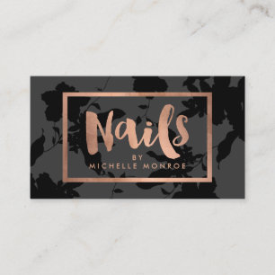 Black Floral Rose Gold Text Nail Salon Visitenkarte