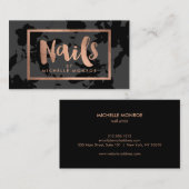 Black Floral Rose Gold Text Nail Salon Visitenkarte (Vorne/Hinten)