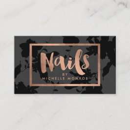 Black Floral Rose Gold Text Nail Salon Visitenkarte