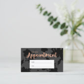 Black Floral Rose Gold Text Salon Ernennung Terminkarte (Stehend Vorderseite)