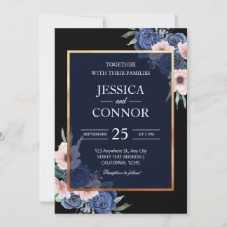 Black Floral rustic Gold Moderne Hochzeit Einladung