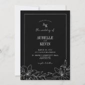 Black Floral Rustic Monogram Photo QR Wedding  Einladung (Vorderseite)