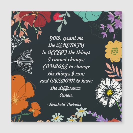 Black Floral Serenity Prayer Magnet (Vorderseite)