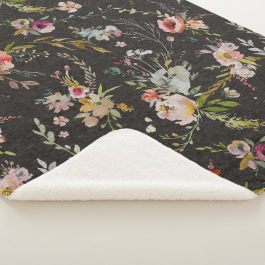 Black Floral Sherpa Blanket Sherpadecke (3/4)