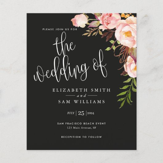 Black Floral Simple Wedding Budget Flyer (Vorne)