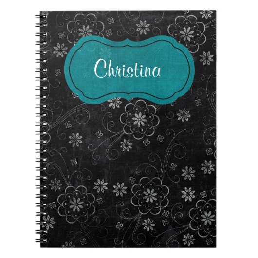 Black Floral Spiral Notebook Notizblock (Vorderseite)