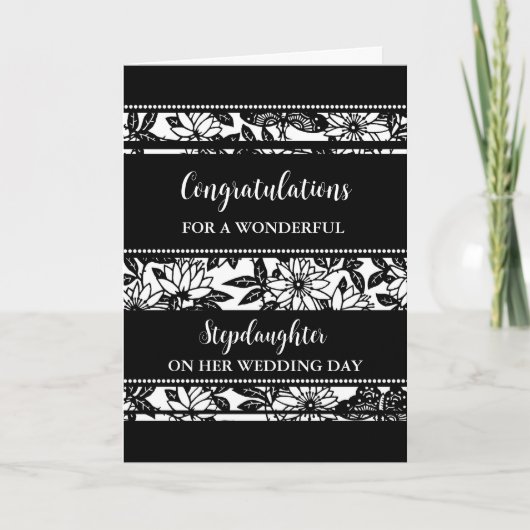 Black Floral StepTochterWedding Karte (Vorderseite)