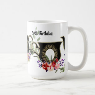 Black Floral Teapot Nachmittagstee 50. Geburtstags Kaffeetasse