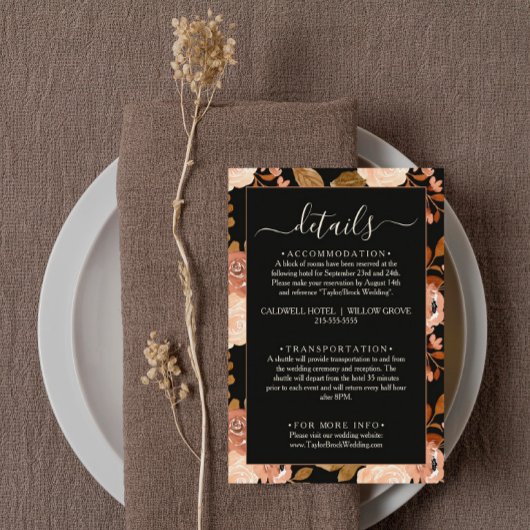 Black Floral Terracotta Wildflower Wedding Details Begleitkarte