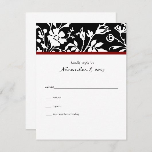 Black Floral Top Response Card RSVP Karte (Vorne/Hinten)