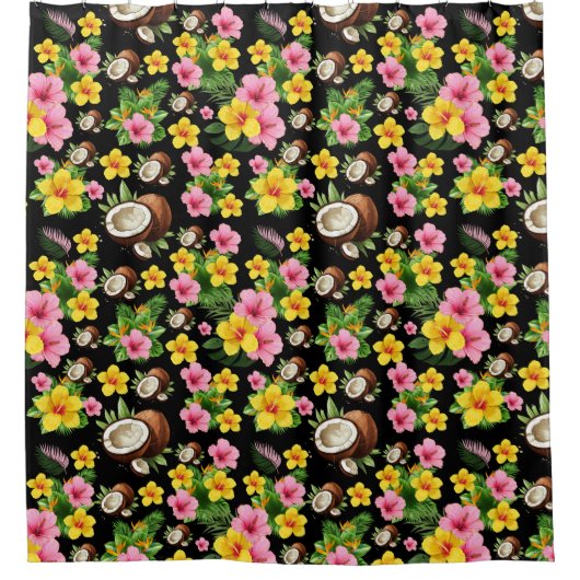 Black Floral Tropical Duschvorhang (Vorderseite)