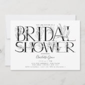 Black Floral Typografy Wedding Brautparty Einladung (Vorderseite)