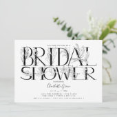 Black Floral Typografy Wedding Brautparty Einladung (Stehend Vorderseite)