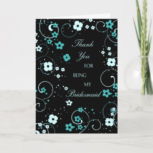 Black Floral Vielen Dank Bridesmaid Card Dankeskarte (Vorderseite)
