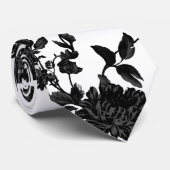 Black Floral Vine Wedding White Krawatte (Gerollt)