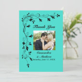 Black Floral Vines Turquoise oder Farbe Vielen Dan Dankeskarte (Stehend Vorderseite)