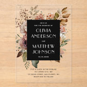 Black Floral Wedding | Boho Botanischer Fall Acryleinladungen (Vorderseite)