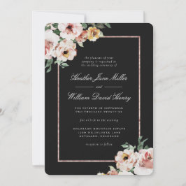 Black Floral Wedding Einladung