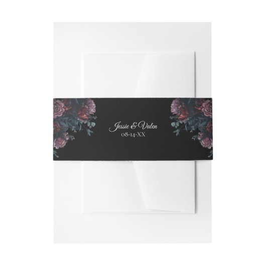 Black Floral Wedding Gothic Einladungsbanderole (Vorderseite Beispiel)