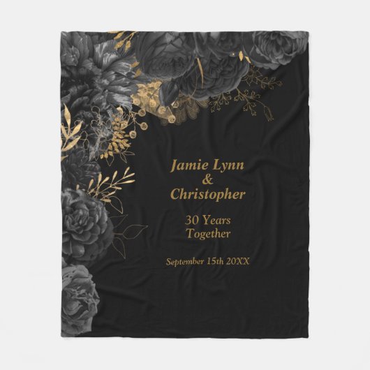Black Floral Wedding Jubiläum Fleece Blanket (Vorderseite)