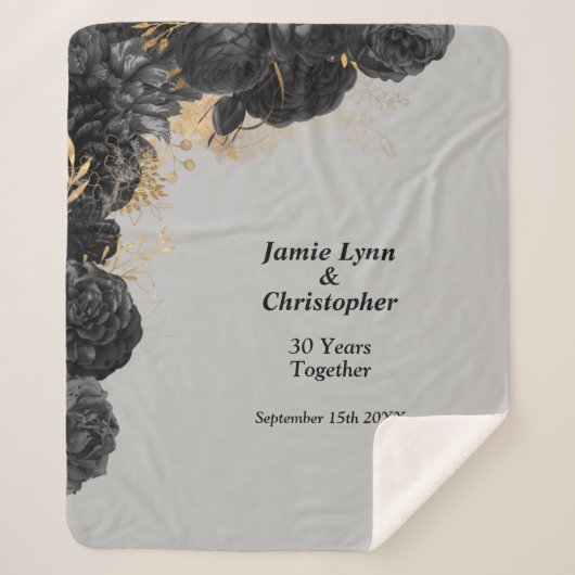 Black Floral Wedding Jubiläum Sherpa Blanket Sherpadecke (Vorderseite)