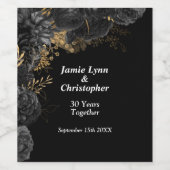 Black Floral Wedding Jubiläum Weinsiegel Weinetikett (Einzelnes Label)