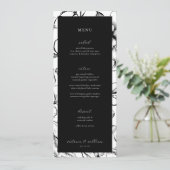 Black Floral Wedding Menü und vielen Dank Menükarte (Stehend Vorderseite)