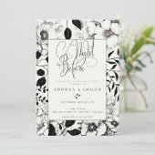 Black Floral Wedding Probe Dinner Einladung (Stehend Vorderseite)