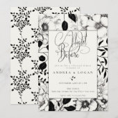 Black Floral Wedding Probe Dinner Einladung (Vorne/Hinten)