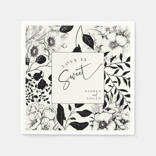 Black Floral Wedding Serviette (Vorderseite)