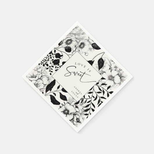 Black Floral Wedding Serviette (Ecke)